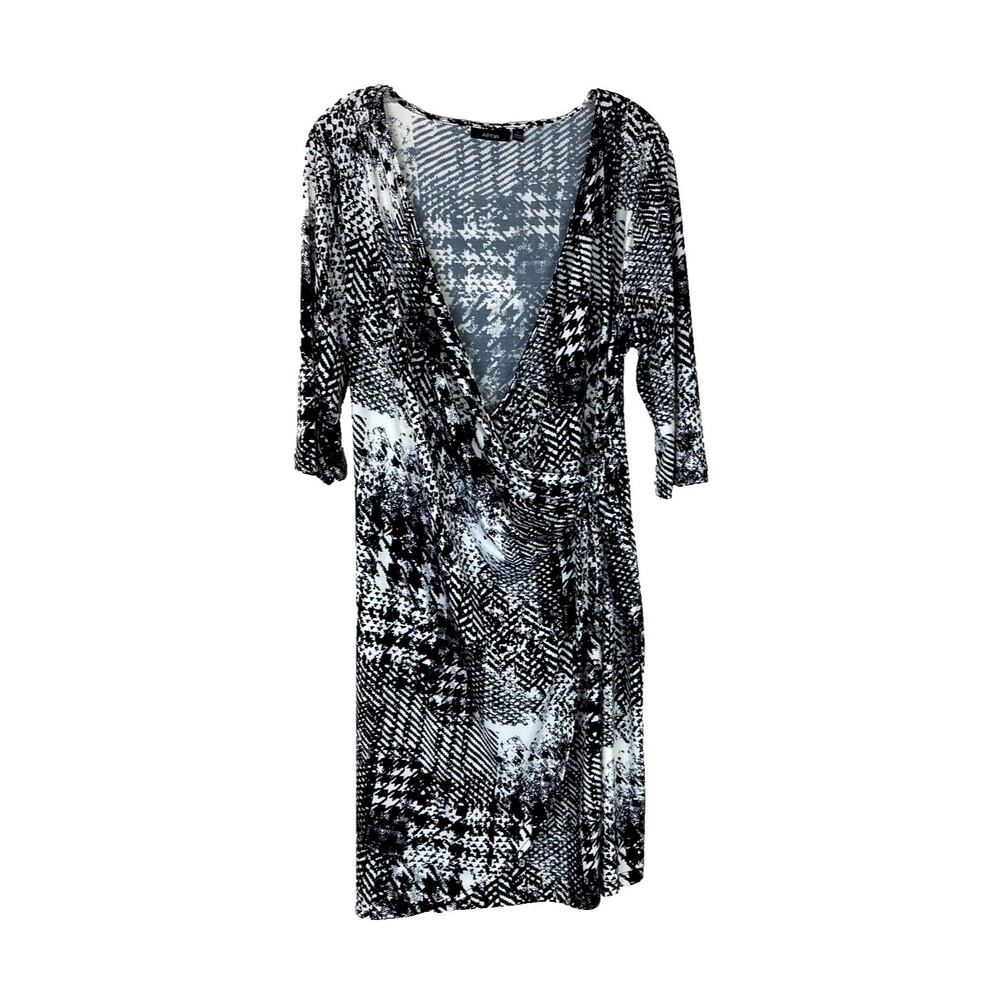 Apt 9 Women's Faux Wrap Dress Size L Geometric Black White Office Business